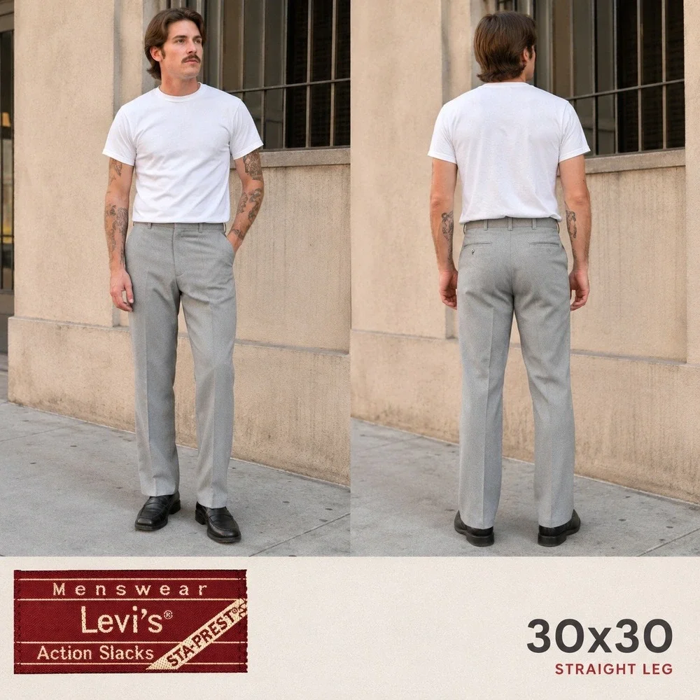 Levis Sta-Prest Action Slacks Mens 30x30 Gray Vintage Straight Leg Trousers 8657